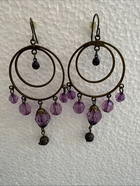 Purple Glass Bead Hoop Dangle Earrings - Vintage-Inspired Women’s Jewelry